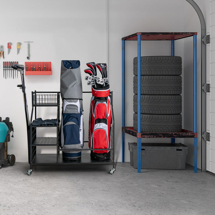 Costway Extra Large Golf Bag Storage Rack For Garage Fits 2 Golf Bags Organizer Withwheels