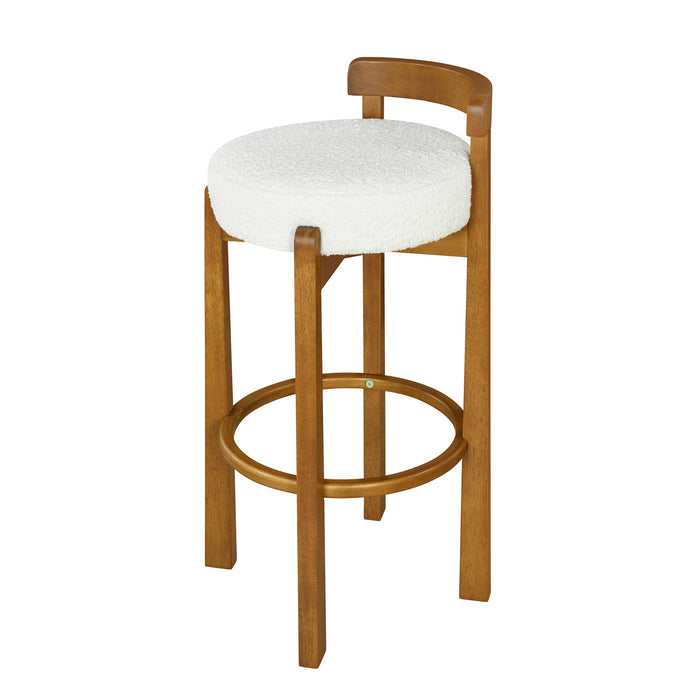 Elise Modern Round Seat Rubberwood Bar Stool Set of 2 with Curved Back Support and Sherpa Upholstery,White