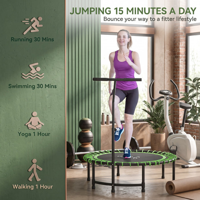 Soozier 45\" Mini Trampoline for Adults, Foldable Fitness Exercise Rebounder with Adjustable Handle, Exercise Trampoline for Indoor Exercise Workout, Max Load 330 lbs, Green