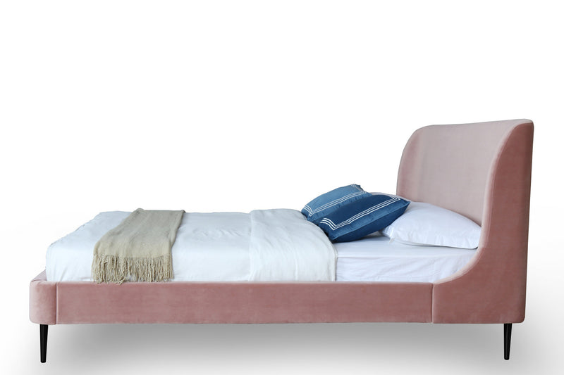 Heather Mid-Century Modern Velvet Upholstered Full Bed in Blush and Black