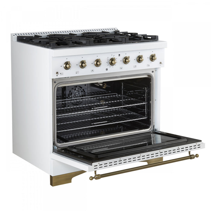Forno Antico 36\" Freestanding Gas Range, White, Convection Oven- FFSGS6219-36WHT