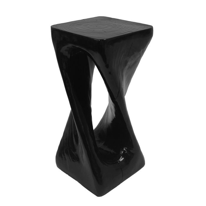 Cade 26.80\" Twisted Square MGO Accent Table, Unique Natural Wood Grain Indoor Side Table, Black