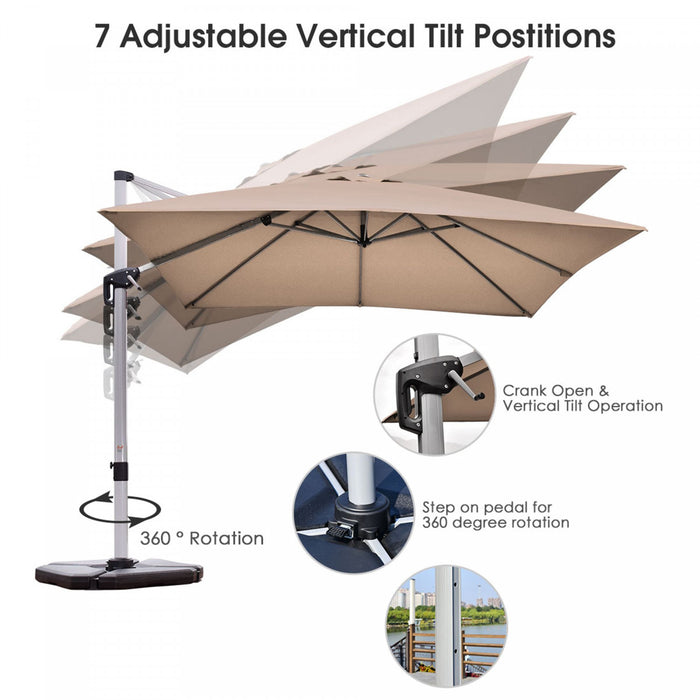 Costway 10Ft Square Patio Offset Cantilever Umbrella 360 Degree Tilt Aluminum Tan