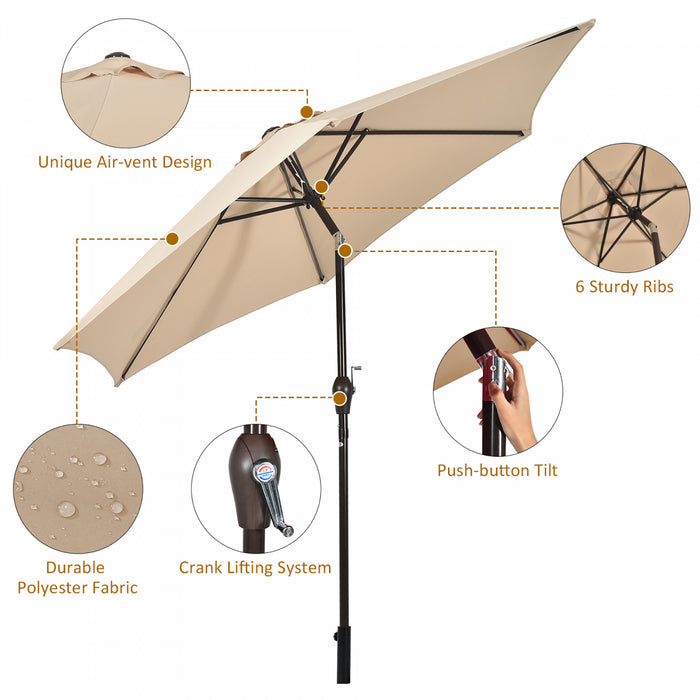 Costway 9Ft Outdoor Market Patio Table Umbrella Push Button Tilt Crank Lift Beige