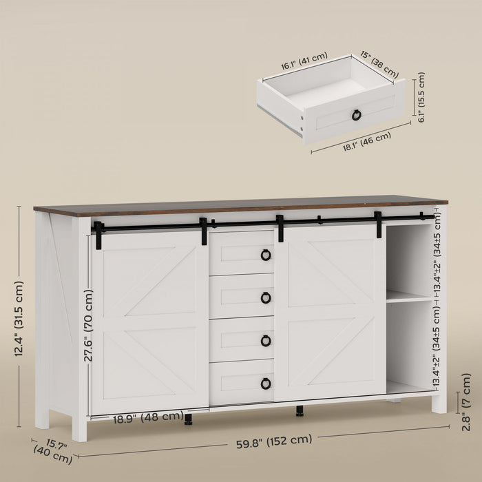 HOMCOM Farmhouse Sideboard Buffet Cabinet with Doors Cream White