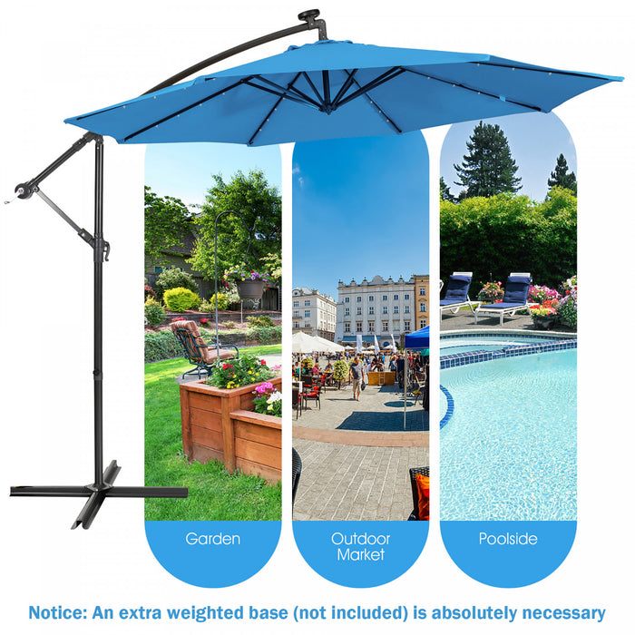 Costway 10FT Cantilever Solar Powered 32LED Lighted Patio Offset Umbrella Outdoor Blue