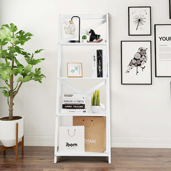 Costway Set Of 2 Ladder Shelf 4-tier Bookshelf Bookcase Storage Display Plant Leaning