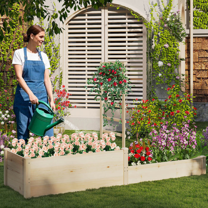 Costway 87\" Raised Garden Bed With Trellis 2 Planter Boxes Open-ended Base For Patio