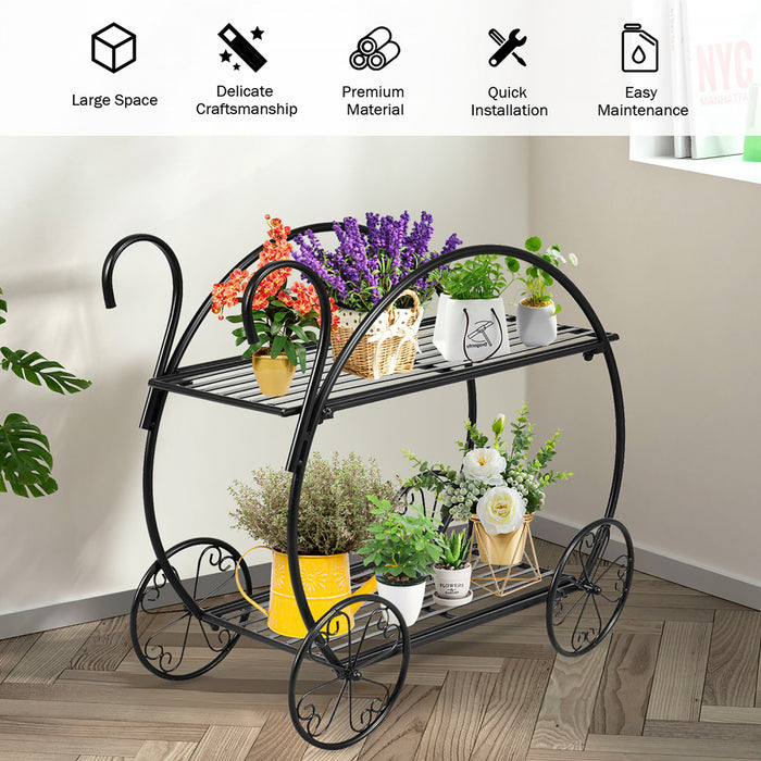 Costway Heavy Duty Metal Flower Cart Pot Rack Plant Display Stand Holder Decor