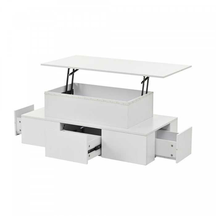 Daniel Lift-Top Coffee Table with LED Lighting and 4 Drawers,White