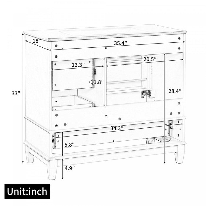Fanny 36\" Bathroom Vanity with Ceramic Sink and Soft-Close Hinges, Grey