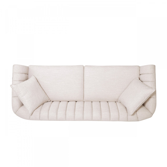 Taylor 84.5\" Linen-look Fabric Condo Size Sofa With Wood Legs - Beige White