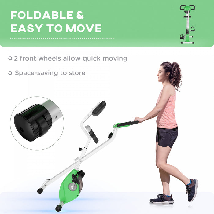 Soozier Foldable Exercise Bike with 8 Levels of Magnetic Resistance, Indoor Stationary Bike, X Bike, LCD Monitor, for Cardio Workout, Green