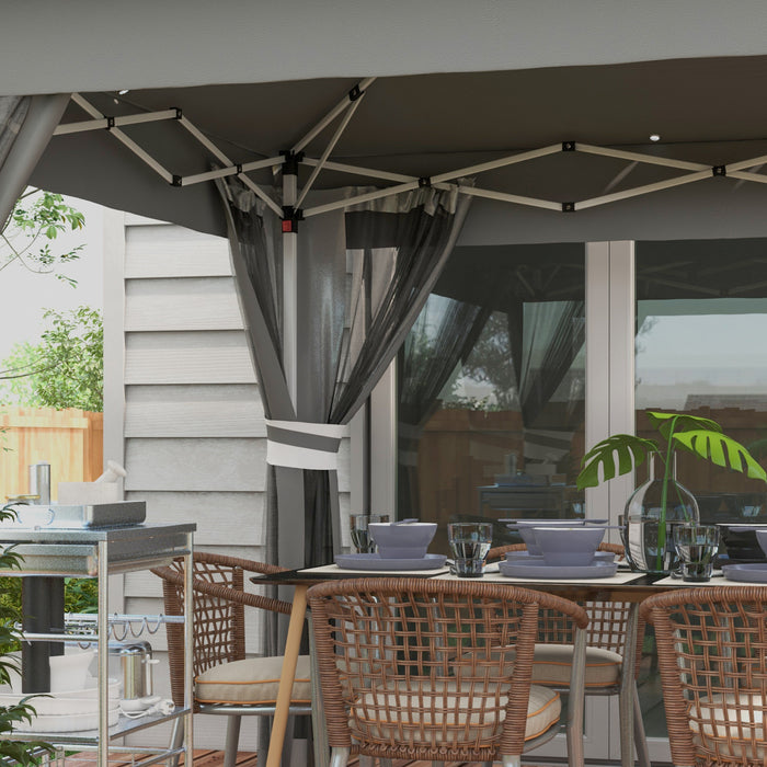 Outsunny 11x11ft Pop Up Canopy Tent With Curtains, Netting, 20 Solar-powered LED Lights, Roller Bag, 4 Weight Bags, Height Adjustable Instant Sun Shelter For Garden, Patio, Grey