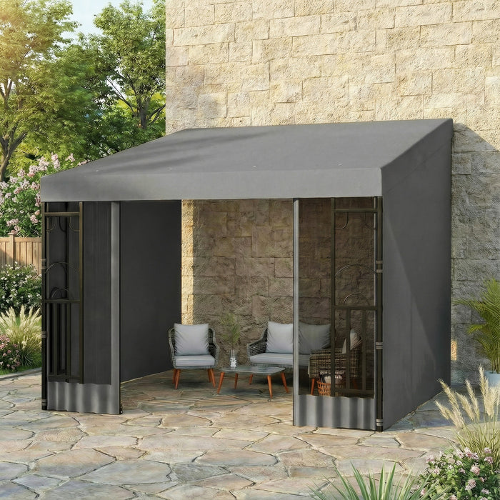 Outsunny 10' x 10' Wall Mounted Pergola Gazebo with Curtains and Nettings