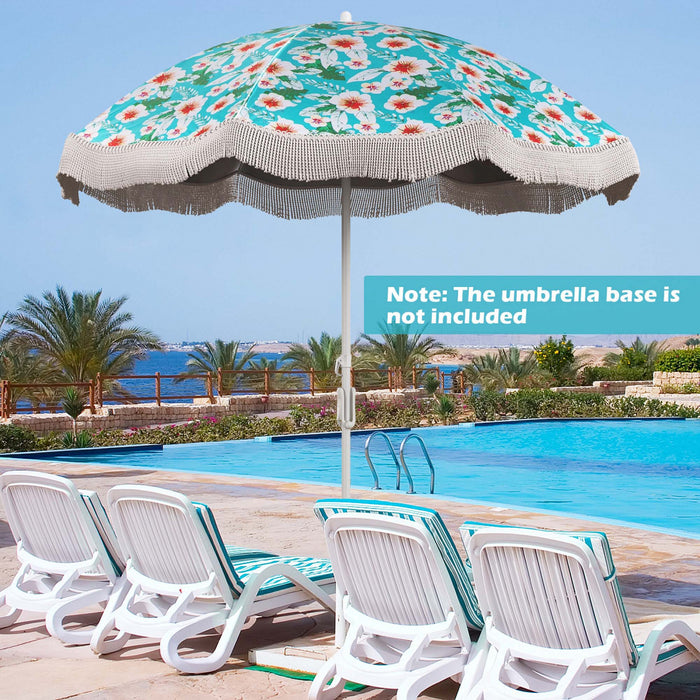 Goplus 6.5 FT Outdoor Fringe Patio Umbrella with Carrying Bag Push Button Tilt for Garden Green