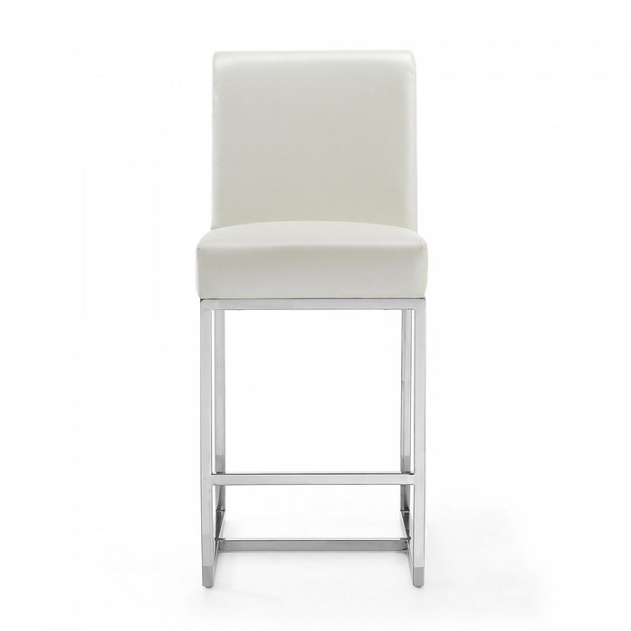 Element Modern Metal Upholstered Counter Stool in Pearl White - Set of 2