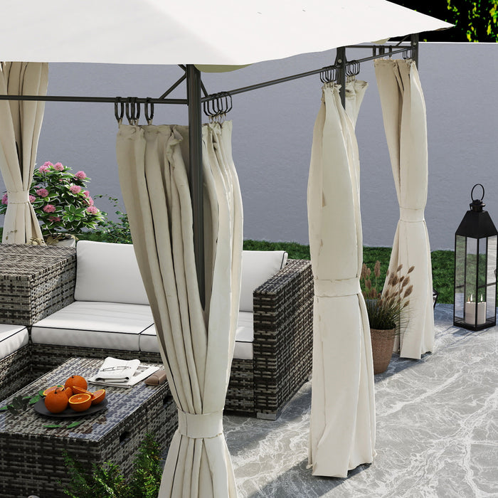 Outsunny 10' x 13' Double Roof Patio Gazebo With Curtains, Cream White