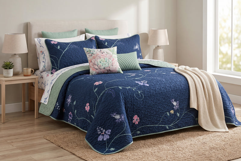 King Size 3-Piece Reversible Floral Quilt Set 