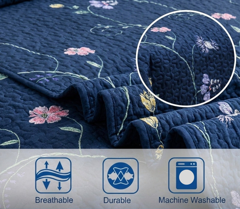 King Size 3-Piece Reversible Floral Quilt Set 