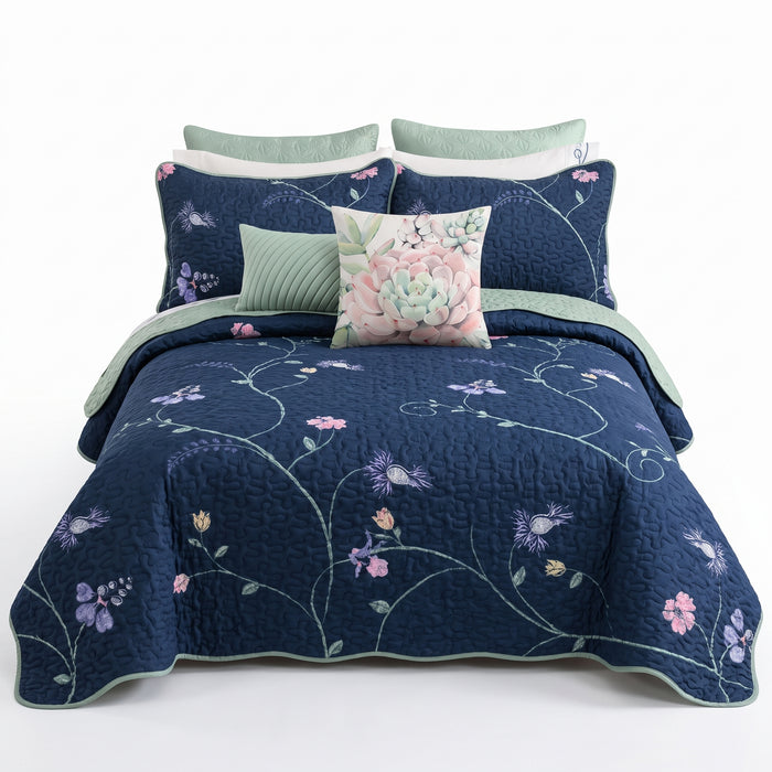 King Size 3-Piece Reversible Floral Quilt Set 