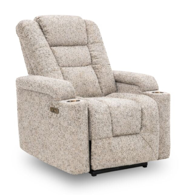 Riley 35.4\" Linen-Look Fabric Power Reclining Chair with Power Headrest – Grey 