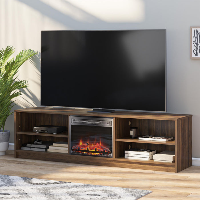 Ameriwood Home Mainstays Electric Fireplace TV Stand for TVs up to 75\" - Walnut