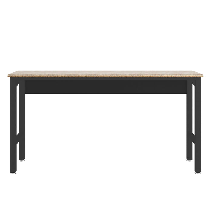 Manhattan Comfort Fortress 72.4\" Natural Wood & Steel Garage Table - Charcoal Grey