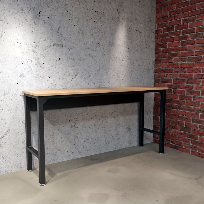 Manhattan Comfort Fortress 72.4\" Natural Wood & Steel Garage Table - Charcoal Grey