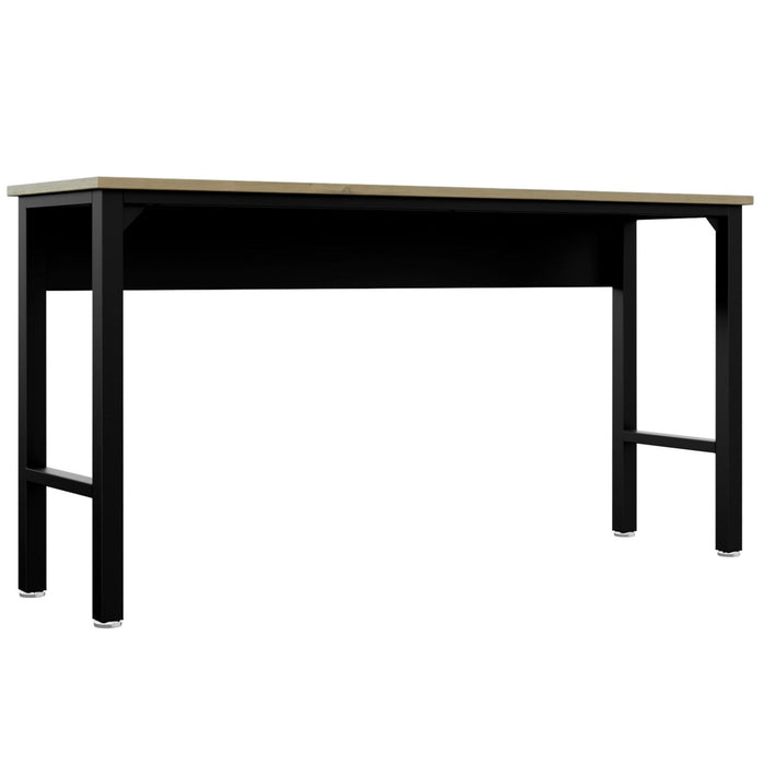 Manhattan Comfort Fortress 72.4\" Natural Wood & Steel Garage Table - Charcoal Grey