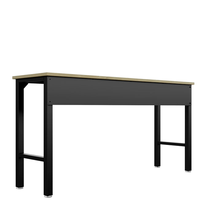 Manhattan Comfort Fortress 72.4\" Natural Wood & Steel Garage Table - Charcoal Grey