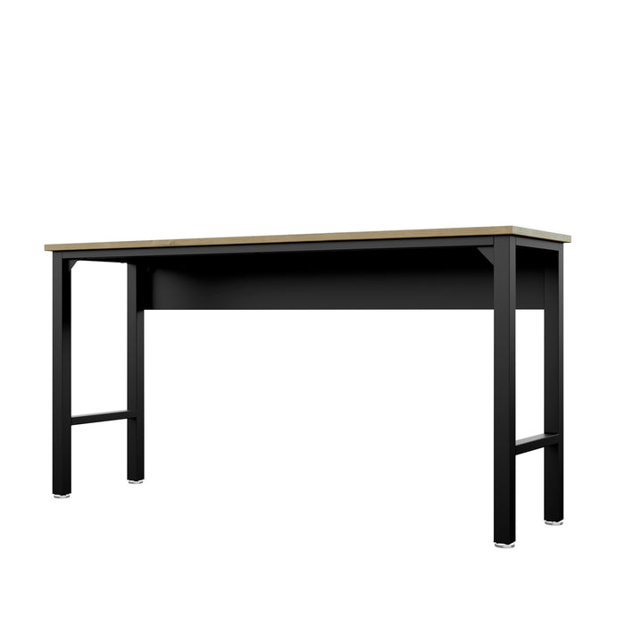 Manhattan Comfort Fortress 72.4\" Natural Wood & Steel Garage Table - Charcoal Grey