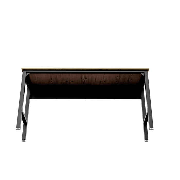 Manhattan Comfort Fortress 72.4\" Natural Wood & Steel Garage Table - Charcoal Grey