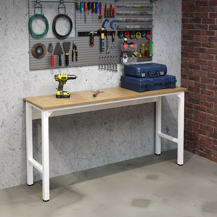 Manhattan Comfort Fortress 72.4\" Natural Wood & Steel Garage Table - White
