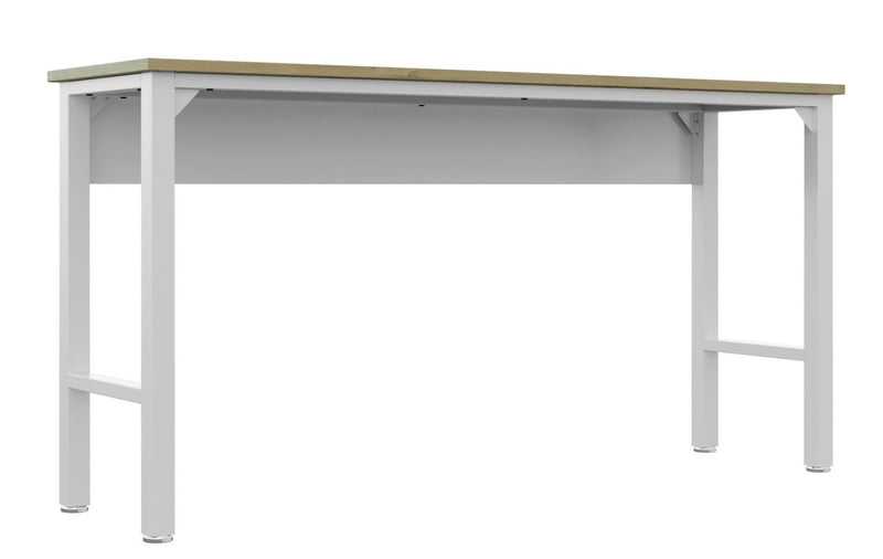 Manhattan Comfort Fortress 72.4\" Natural Wood & Steel Garage Table - White