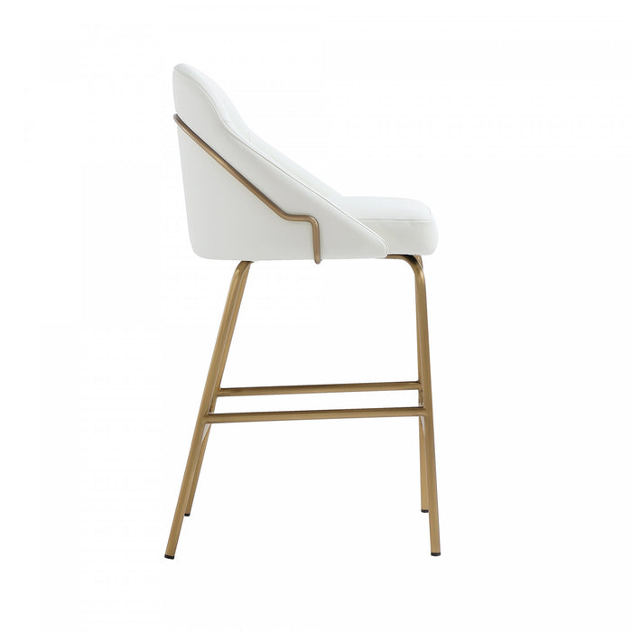 Gracie Modern Metal Upholstered Counter Stool in White and Gold - Set of 2