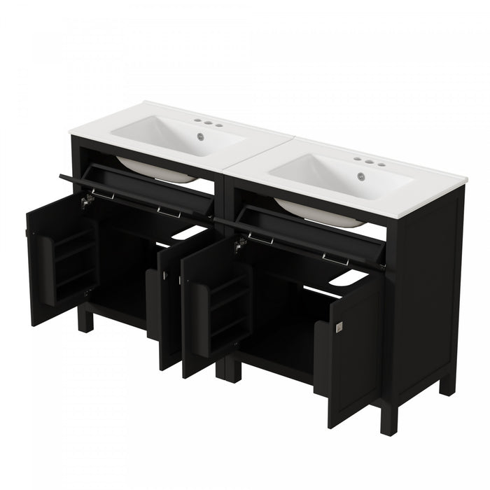 Felix 60 Inch Modern Double Bathroom Vanity with Ceramic Sink & Storage Cabinet, Black