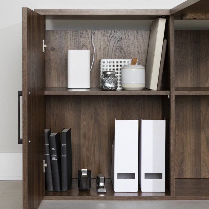 Zolten L-Shaped Desk with Power Bar - Natural Walnut