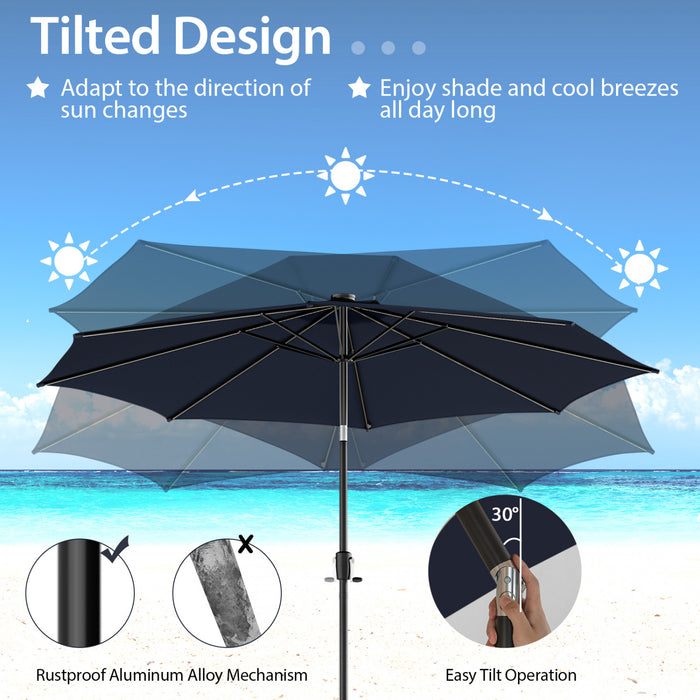 Costway 10 FT 112 LED Solar-Lighted Patio Table Market Umbrella Crank Tilt Outdoor Navy