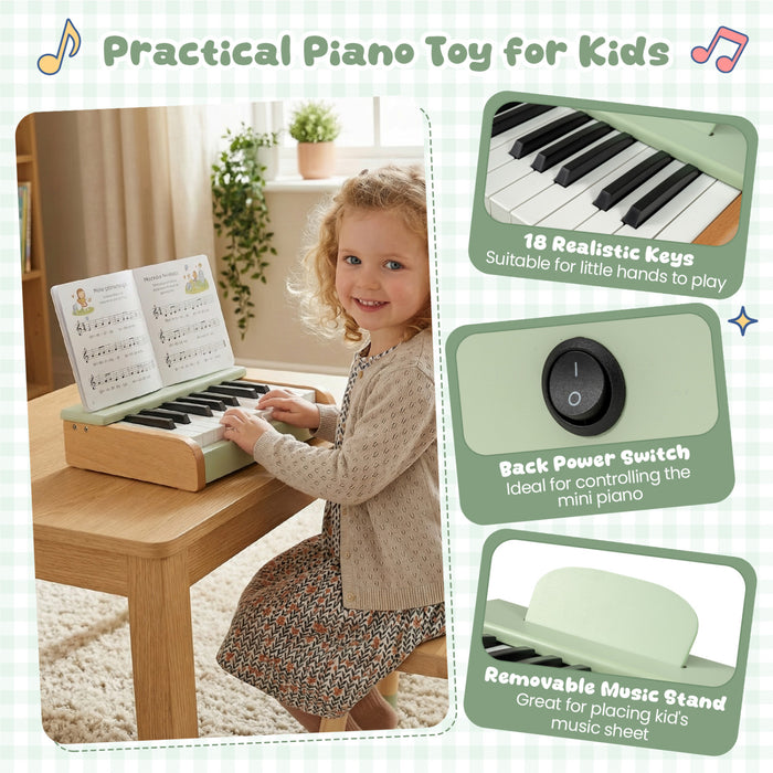 Costway 18 Keys Kids Piano Keyboard with Removable Music Stand One-key Start for Boys Girls Green