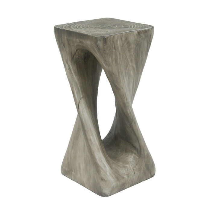 Cade 26.80\" Twisted Square MGO Accent Table, Unique Natural Wood Grain Indoor Side Table, Grey