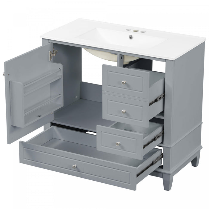 Fanny 36\" Bathroom Vanity with Ceramic Sink and Soft-Close Hinges, Grey