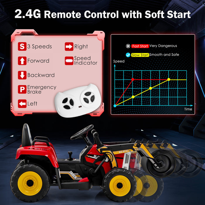 Costway Kids Ride On Road Roller 12v Electric Tractor Remote W/ Music & Led Light Red