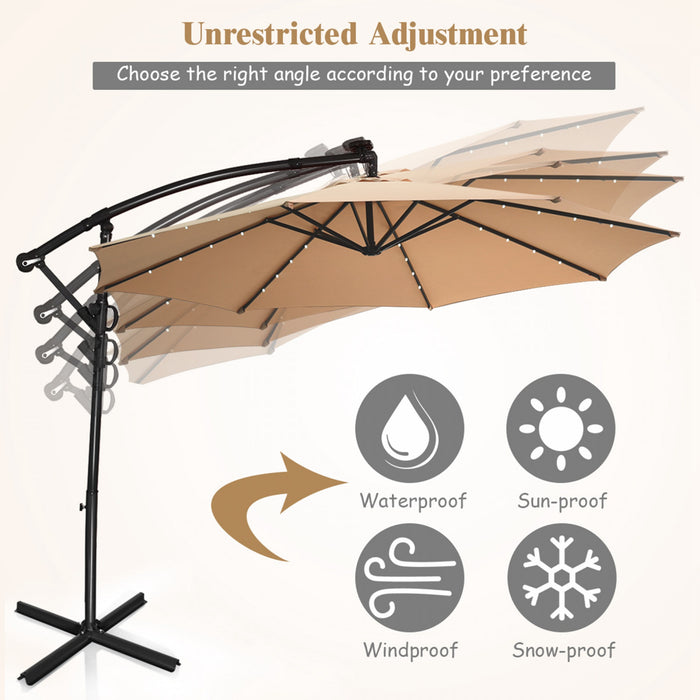 Costway 10FT Patio Umbrella Solar Powered LED 360degrees Rotation Beige