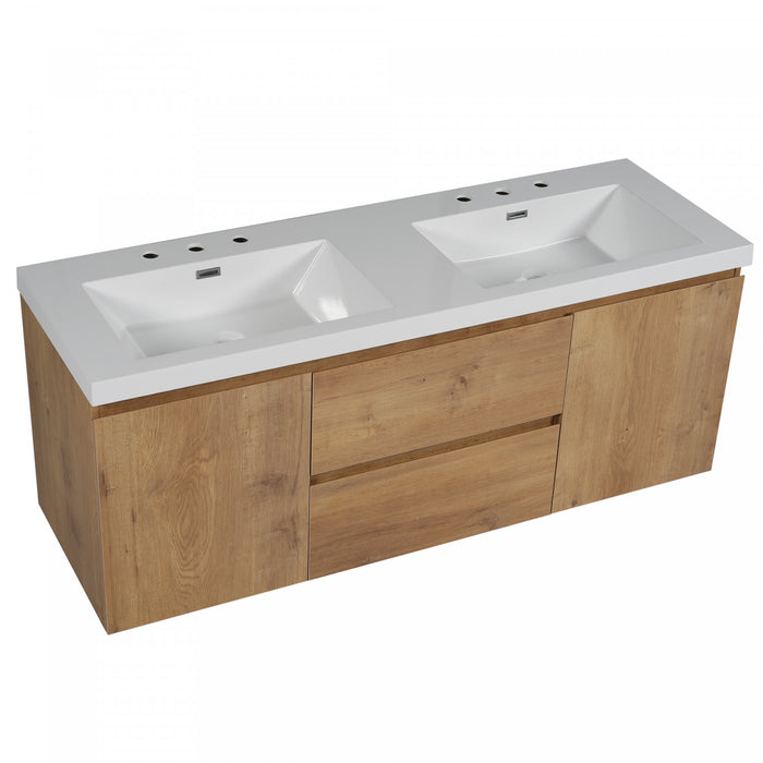Ethan 59.3-Inch Double Sink Bathroom Vanity with Soft-Close Storage,Wood