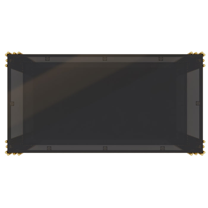 Aria 47.5 Inch Modern Rectangular Coffee Table with Asymmetrical Gold Frame and Mirror Top, Black