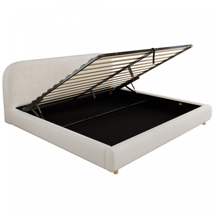 Laurel Ottoman Hydraulic Lift Storage Platform Bed with Boucle Upholstered and Hidden Under-White 