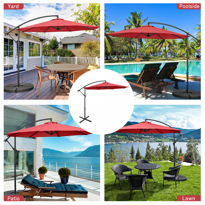 Costway 10 FT Patio Offset Umbrella w/8 Ribs Cross Base Tilt Claret