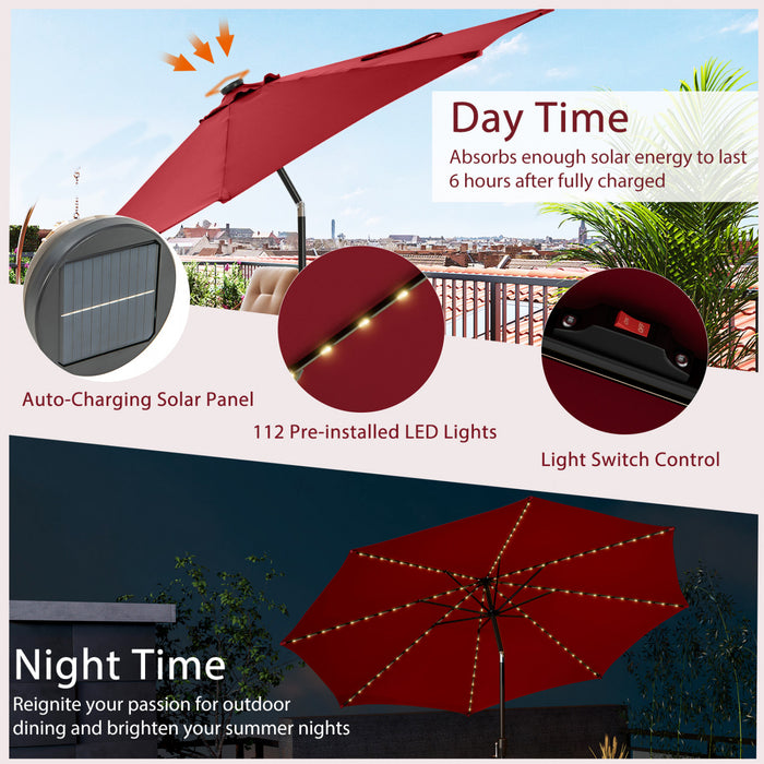 Costway 10 FT 112 LED Solar-Lighted Patio Table Market Umbrella Crank Tilt Outdoor Wine