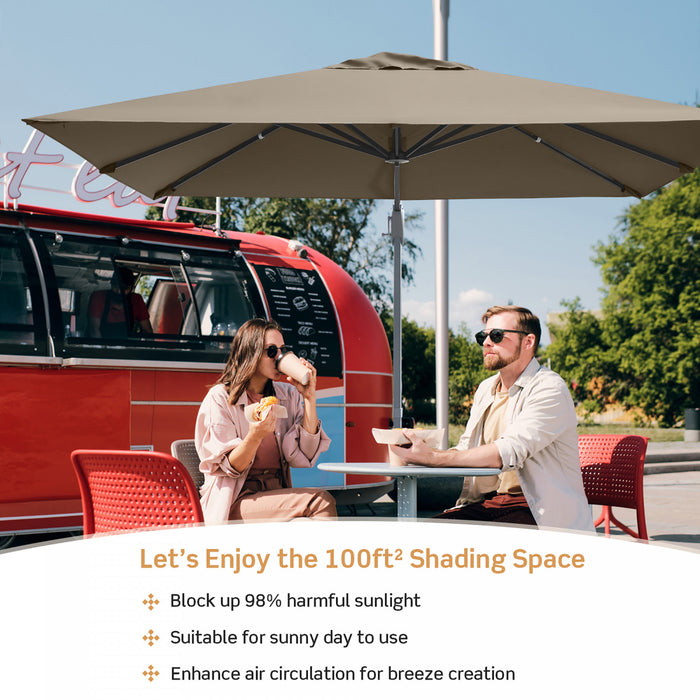 Costway 10x10 ft Patio Offset Cantilever Umbrella Aluminum 360° Rotation Tilt Coffee